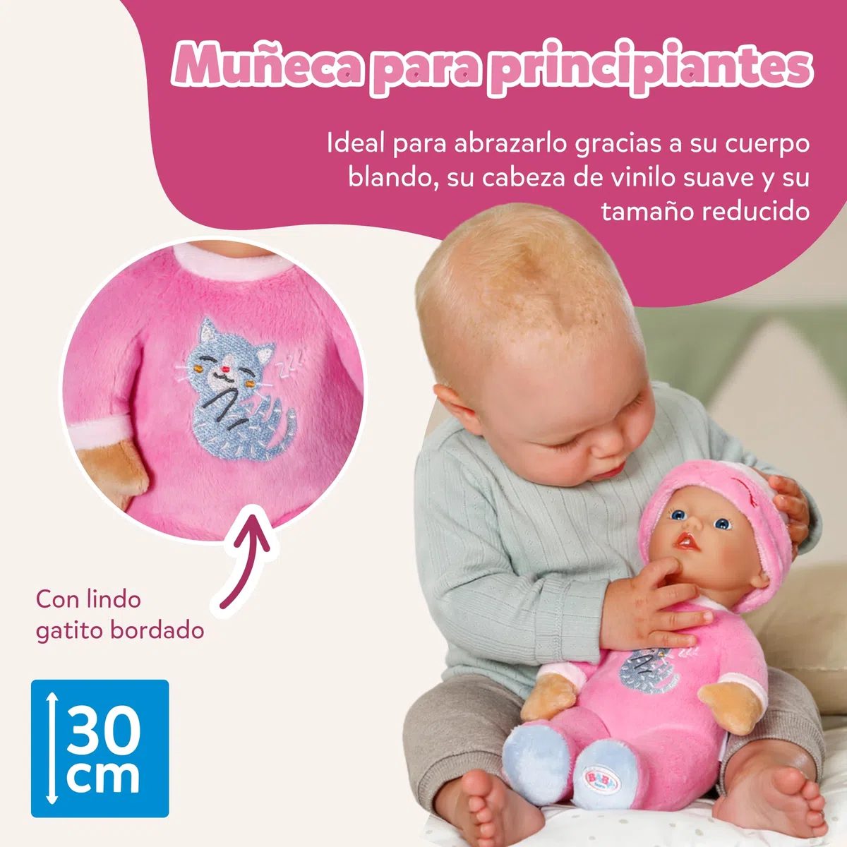 Baby Born for Babies Sleepy Pink – Muñeca Blanda de 30 cm – con Cuerpo Rosa y sonajero Integrado – Muñeca de Tela con gorrito Fijo – Apta para recién Nacidos