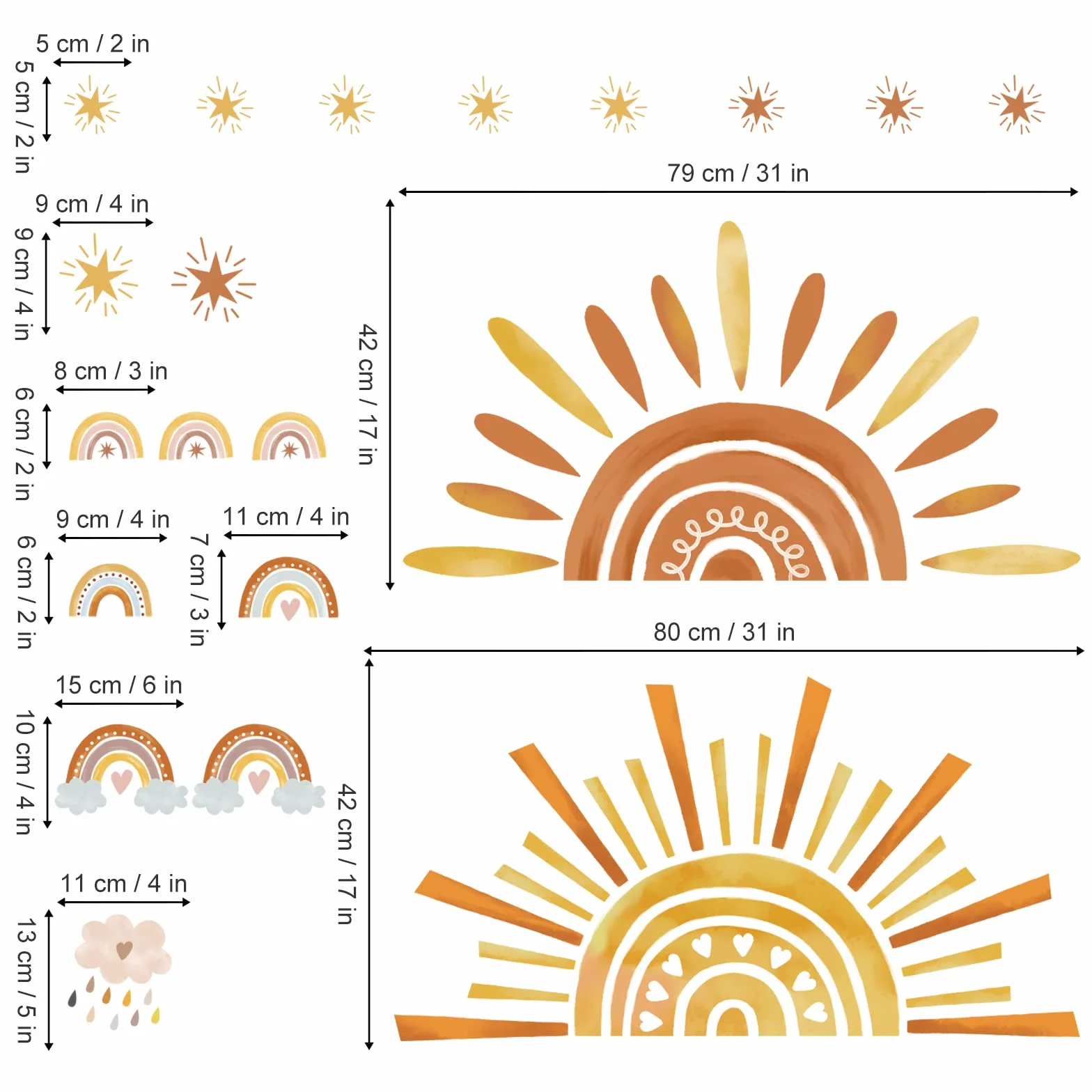 wondever Pegatinas de Pared Arcoiris Grande Sol y Nubes Adhesivos Pared Decorativos Estrellas Infantiles Vinilos Pared para Habitación Bebés Dormitorio Guardería