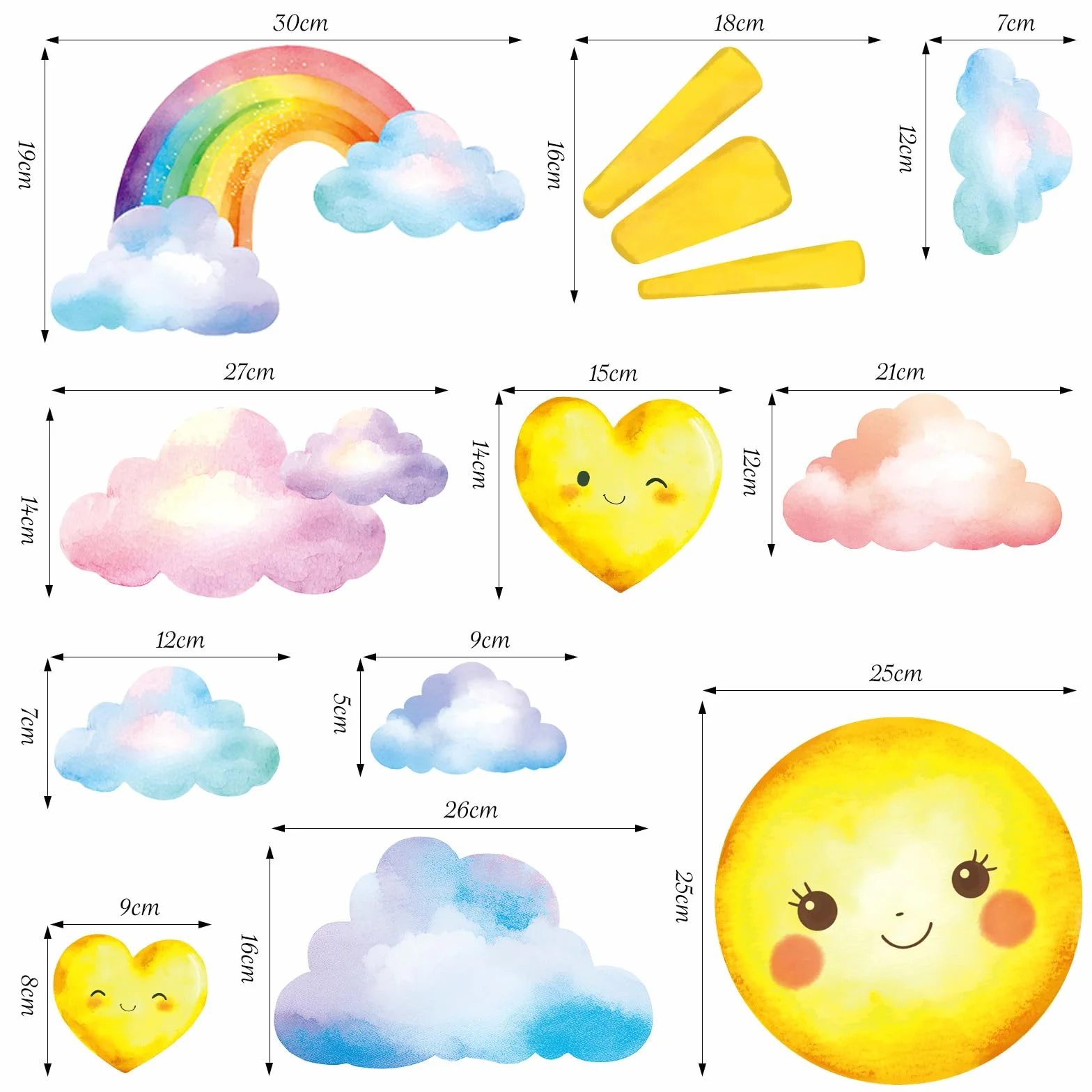 SHUCHING Pegatinas de Pared Sol Grande, Vinilo Adhesivo Pared Nubes para Niños, Vinilos Decorativos para Dormitorio Infantil