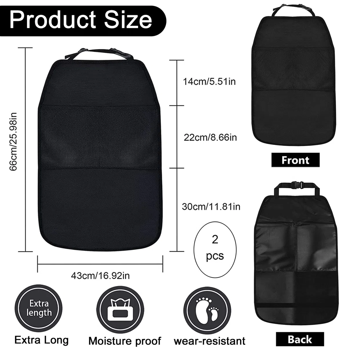 Qooloo 2 unidades de protector de respaldo para asiento de coche, impermeable, para niños, organizador para guardar cosas de niños, alfombrillas para patadas