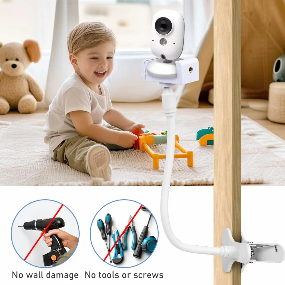 OFFCUP Soporte Camara Vigilancia Bebe, Universal Flexible Soporte para Cámara y Ajustable con Tornillo 1/4", Soporte para Monitor para Bebés para Cuna Mesa Habitación (Clip)