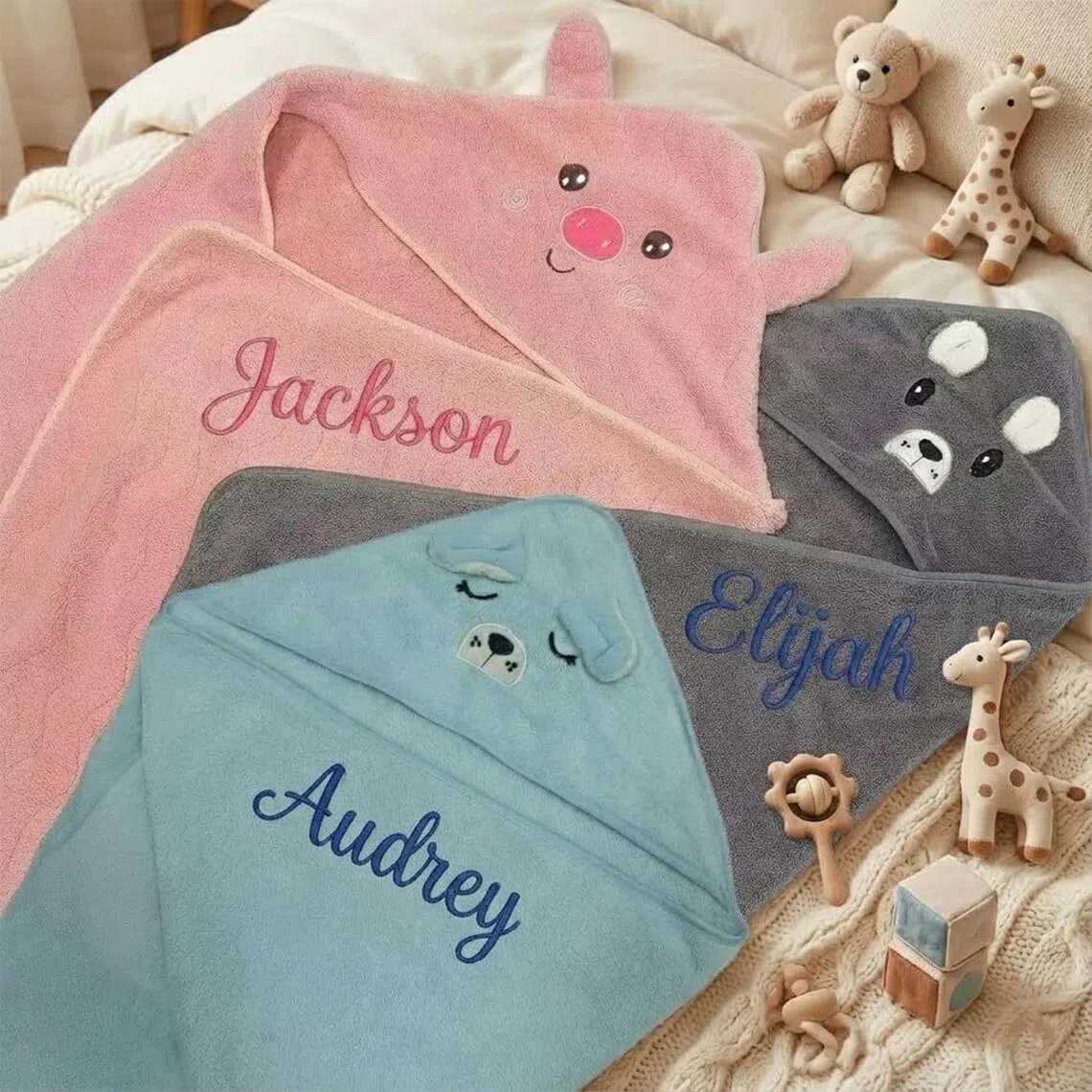 Toalla personalizada con capucha para bebé, regalo para recién nacido, toalla con capucha de algodón puro para baby shower, toalla de piscina para niños (105 x 105 cm)