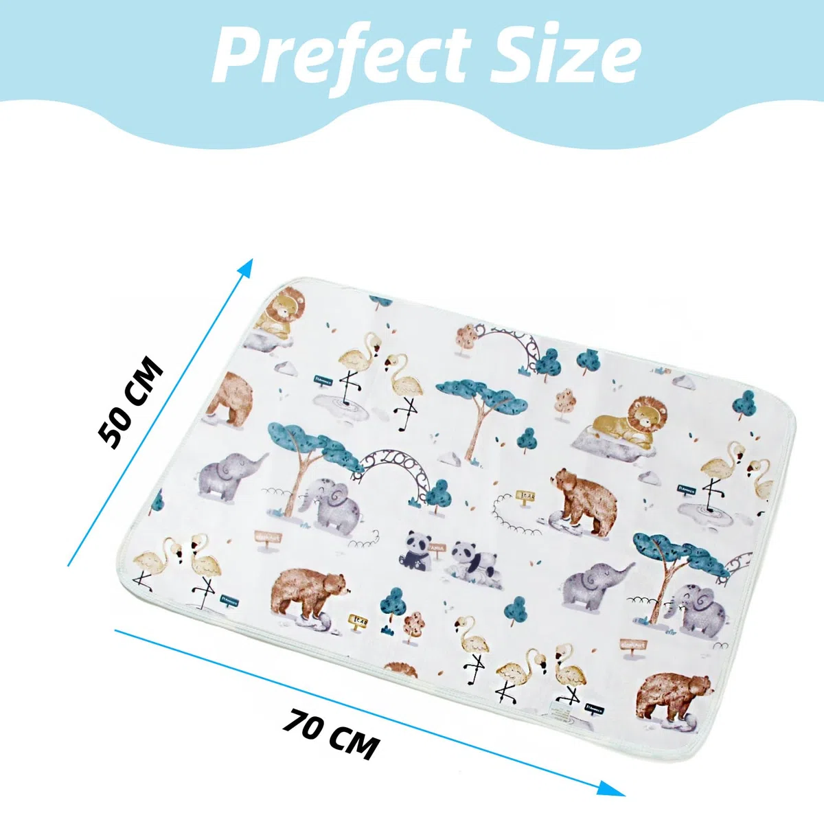 2 alfombrillas para cambiar pañales, lavables para bebés y niños pequeños, impermeables, transpirables y reutilizables, 50 x 70 cm (mundo animal, 50 x 70 cm)