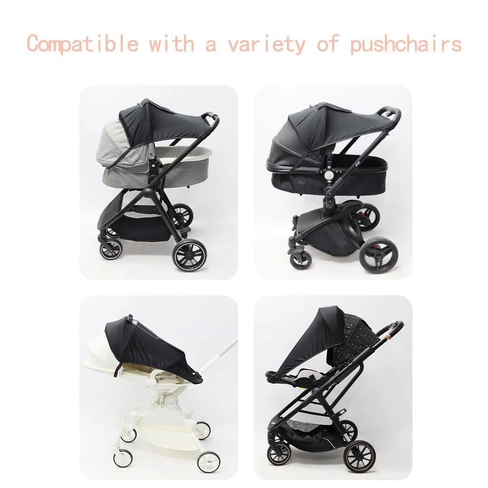 parasol carrito bebe, sombrilla carro bebe universal Con ventana de visualización capota universal silla paseo, Protección solar cómoda y eficaz, transpirable por los laterales, negro