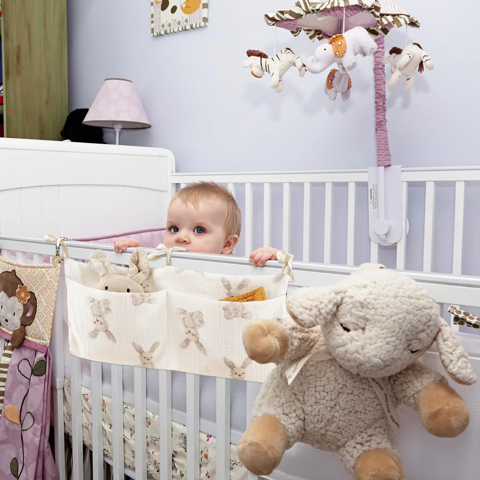 WOUYTPE2 Organizador de Cama de Bebé, Bolsa Almacenamiento Colgante para Pañuelos y Juguetes