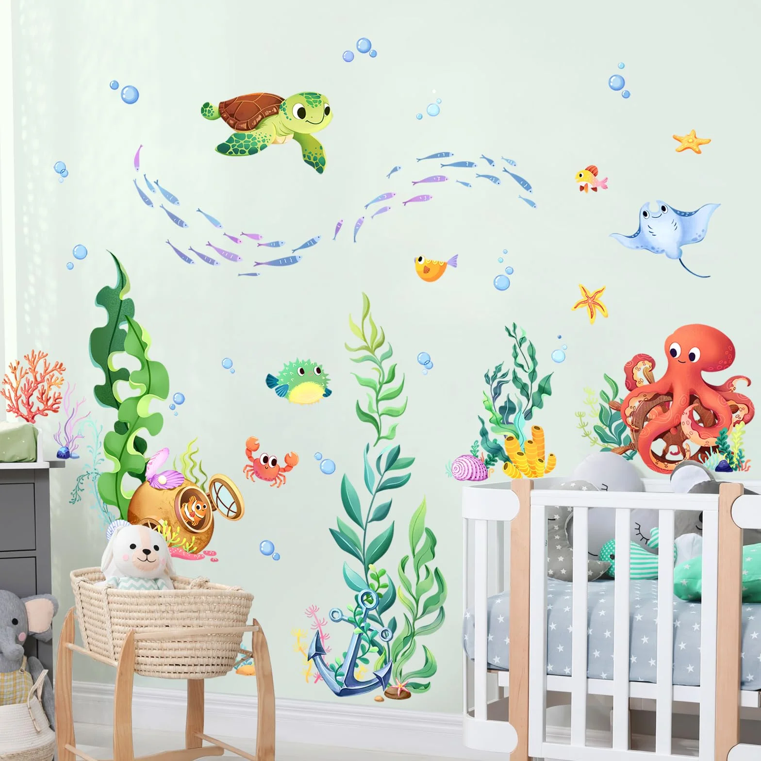 Supzone Pegatinas de Pared Bajo el Mar Peces Vinilos Decorativos Tortugas Algas Adhesivos Decoración para Niños Habitación Guardería Bebé Baño Dormitorio