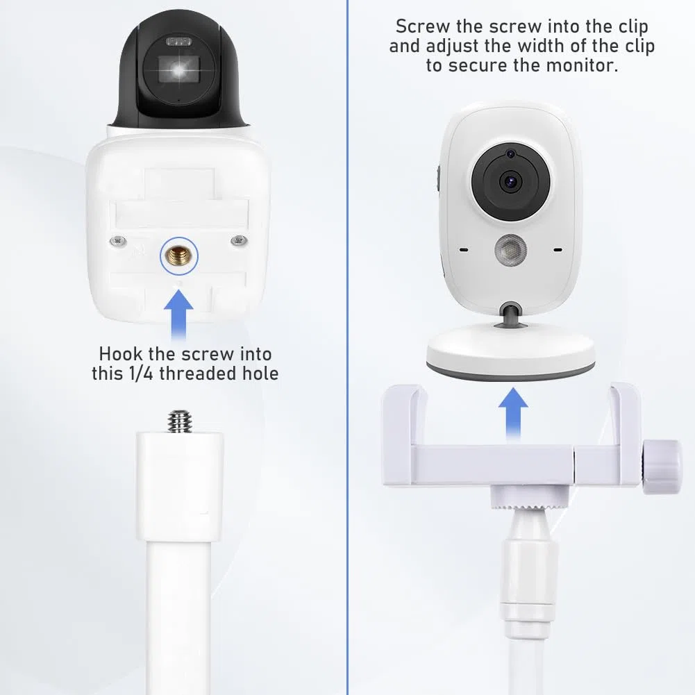OFFCUP Soporte Camara Vigilancia Bebe, Universal Flexible Soporte para Cámara y Ajustable con Tornillo 1/4", Soporte para Monitor para Bebés para Cuna Mesa Habitación (Clip)
