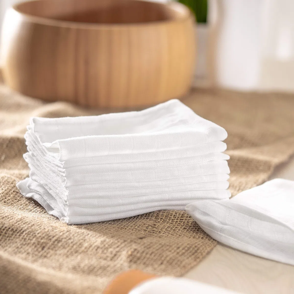Makian Manoplas baño bebe Set 10 Ud. / Muselina facial 17x20 cm / Gasas bebe algodon / Muselina bebe blanca Certificado Oeko-TEX, lavar a 90°C - blanco
