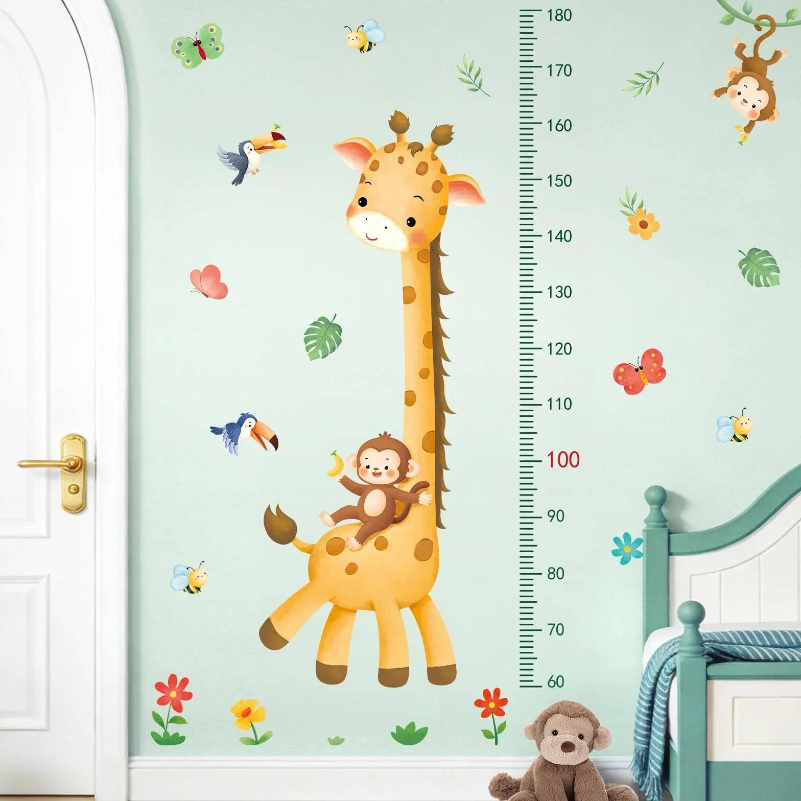 SHUCHING Pegatinas de Pared Medidor Niños, Vinilos Decorativos Jirafa Mono, Vinilo Adhesivo Pared Salón Dormitorio Habitación Infantiles Bebé