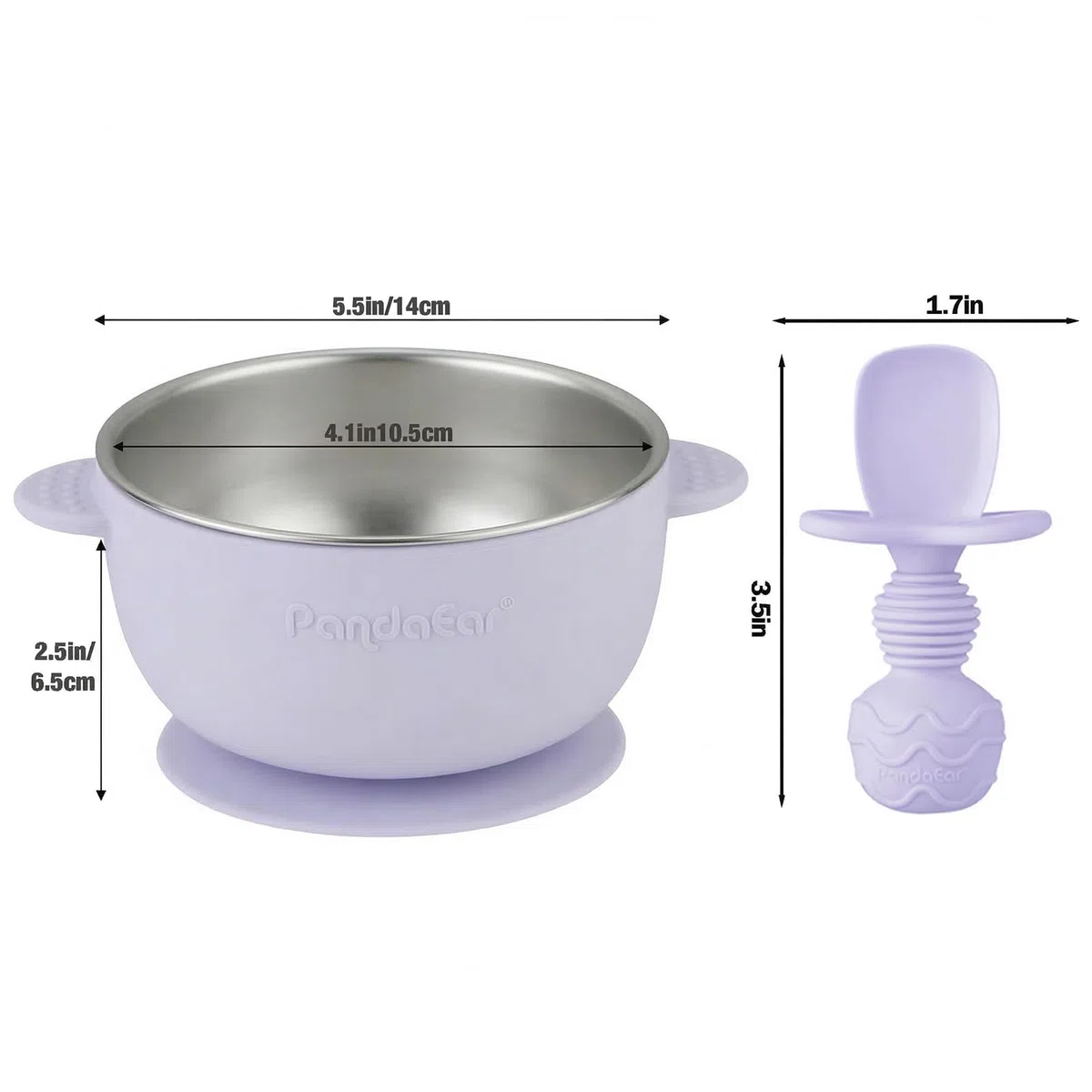 PandaEar Juego de 3 Cuencos de Acero Inoxidable con Ventosa y 3 Cucharas de Silicona | Boles Antideslizantes y Cucharas Anti-Atragantamiento | Set de Alimentación BLW para Bebés sin BPA