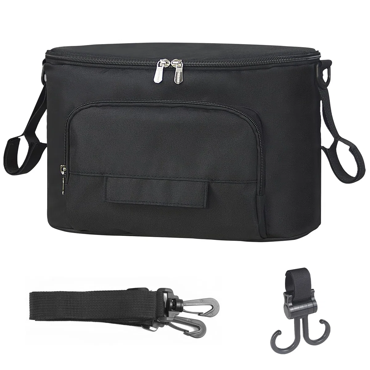 Bolso Carro Bebé, Bolsa Organizadora de Cochecitos con Portavasos y Correa para el Hombro, Universal Impermeable Bolsa Organizador de Cochecito, Multifuncional de Gran Capacidad (Negro)