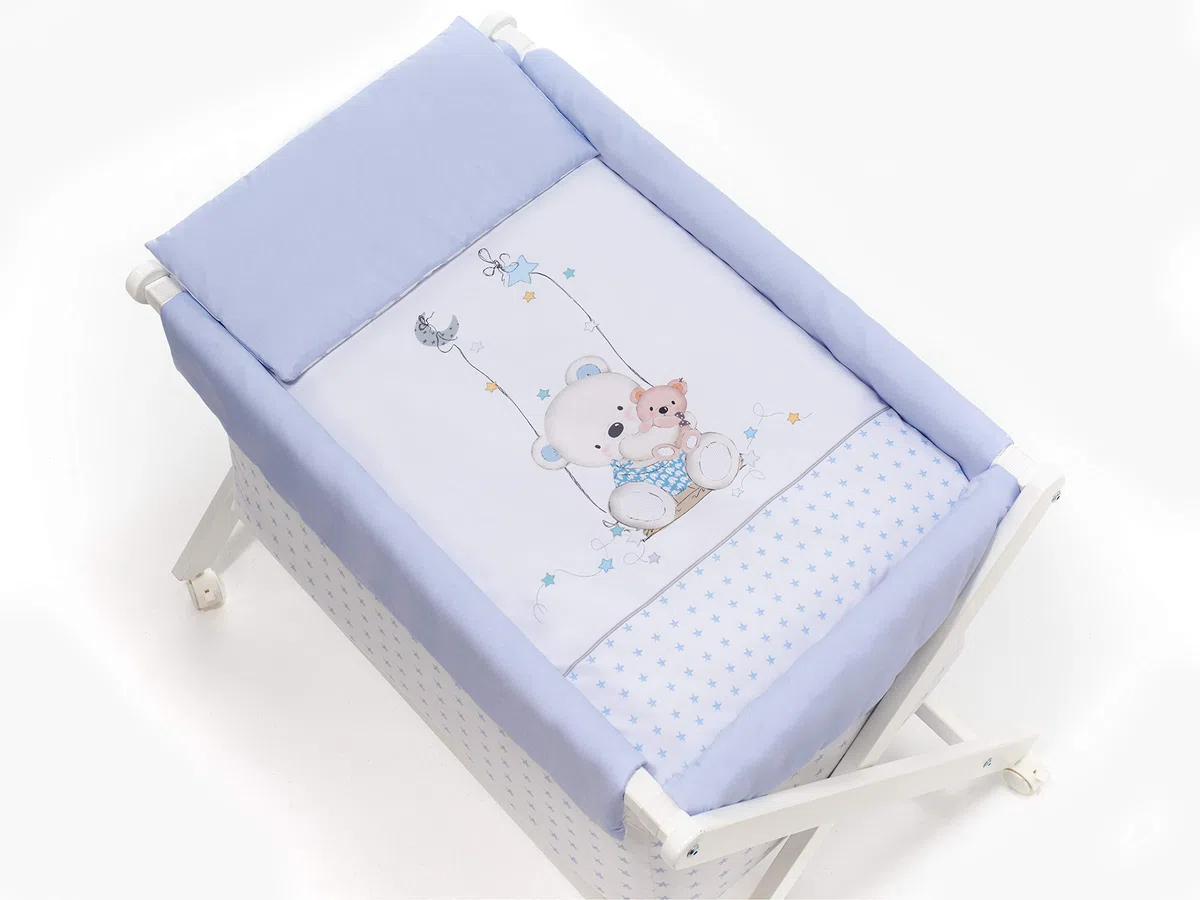 mibebestore Vestidura Minicuna Tijeras Blanco/Azul Oso (No Incluye Estructura)