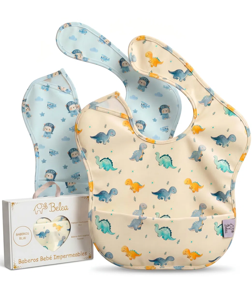 Pack 2 Baberos Bebe Impermeables Sin Mangas BLW 6 Meses a 5 Años Bolsillo Recogemigas Babete Impermeável Babero Infantil Sin BPA Regalo Baby Shower Cumpleaños Bebé