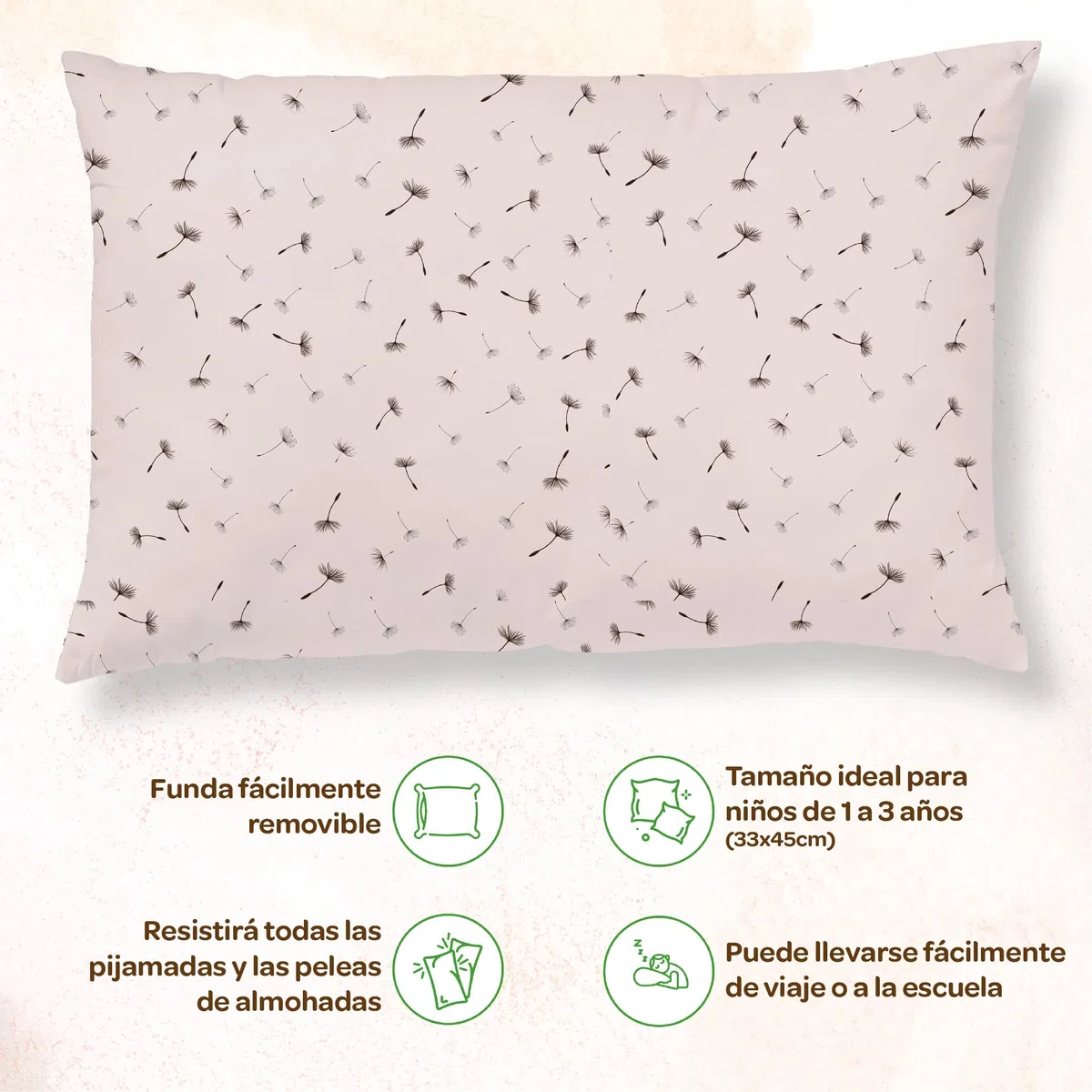Almohada Infantil con Funda De Almohada Estampada 33x45 Cm De Algodón Oeko-Tex - Cojín Cuna Bebe Y Niños- Cojin Pequeño para Bebés para Siestas En La Guardería, Escuela Y Viajes - 1 Año 2 Años