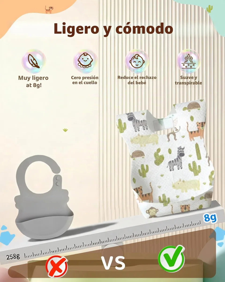 Lictin Baberos Desechables Bebe-20/50pcs baberos bebe impermeables,envuelto Individualmente,Suaves, portátiles y ajustables,con diseños de animales,aptos para uso en interiores y exteriores(0-5años)