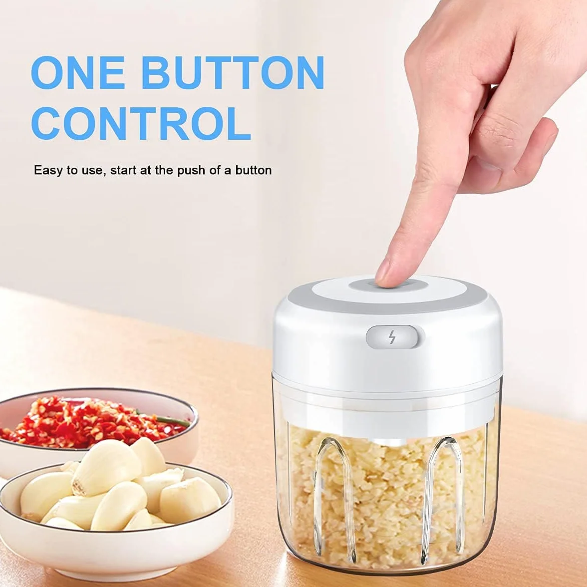 Picadora de ajo eléctrica portátil e inalámbrica, procesador de alimentos con carga USB, picadora de cebolla, picadora de carne, para condimentos de bebés, nueces, pimienta (verde)
