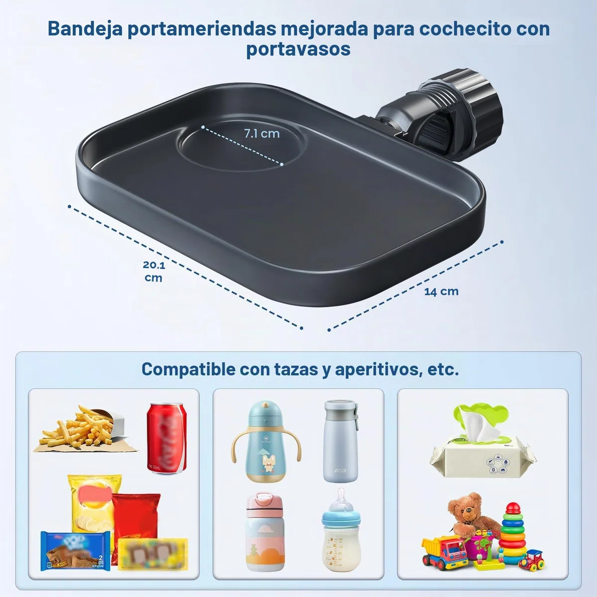 KDD Universal Bandeja de bocadillos Cochecito, 2-1 Bandeja para Cochecito con Portavasos, Accesorio para Bandeja Organizadora, Compatible con Carrito de la Compra Uppababy, Baby Jogger, Britax, Bob