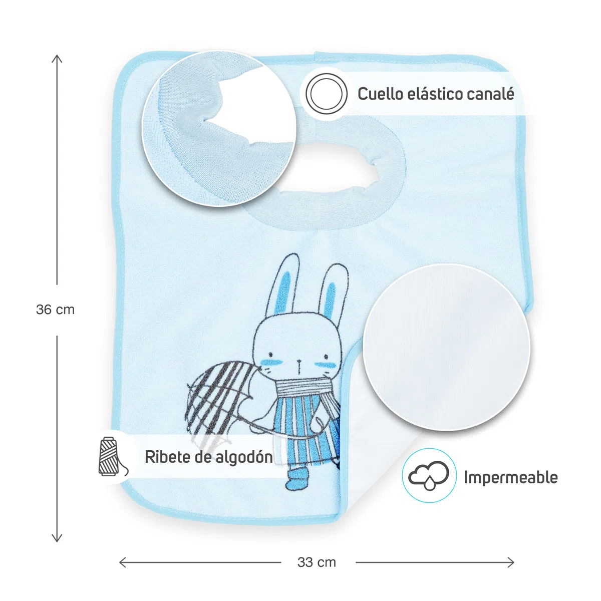 Ti TIN Pack de 4 Baberos Impermeables con Cuello Elástico - Extra Suaves y Absorbentes - Baberos con Forro Impermeable - Fácil de Lavar y Apto para Secadora - Para Bebés +12 Meses y Guardería