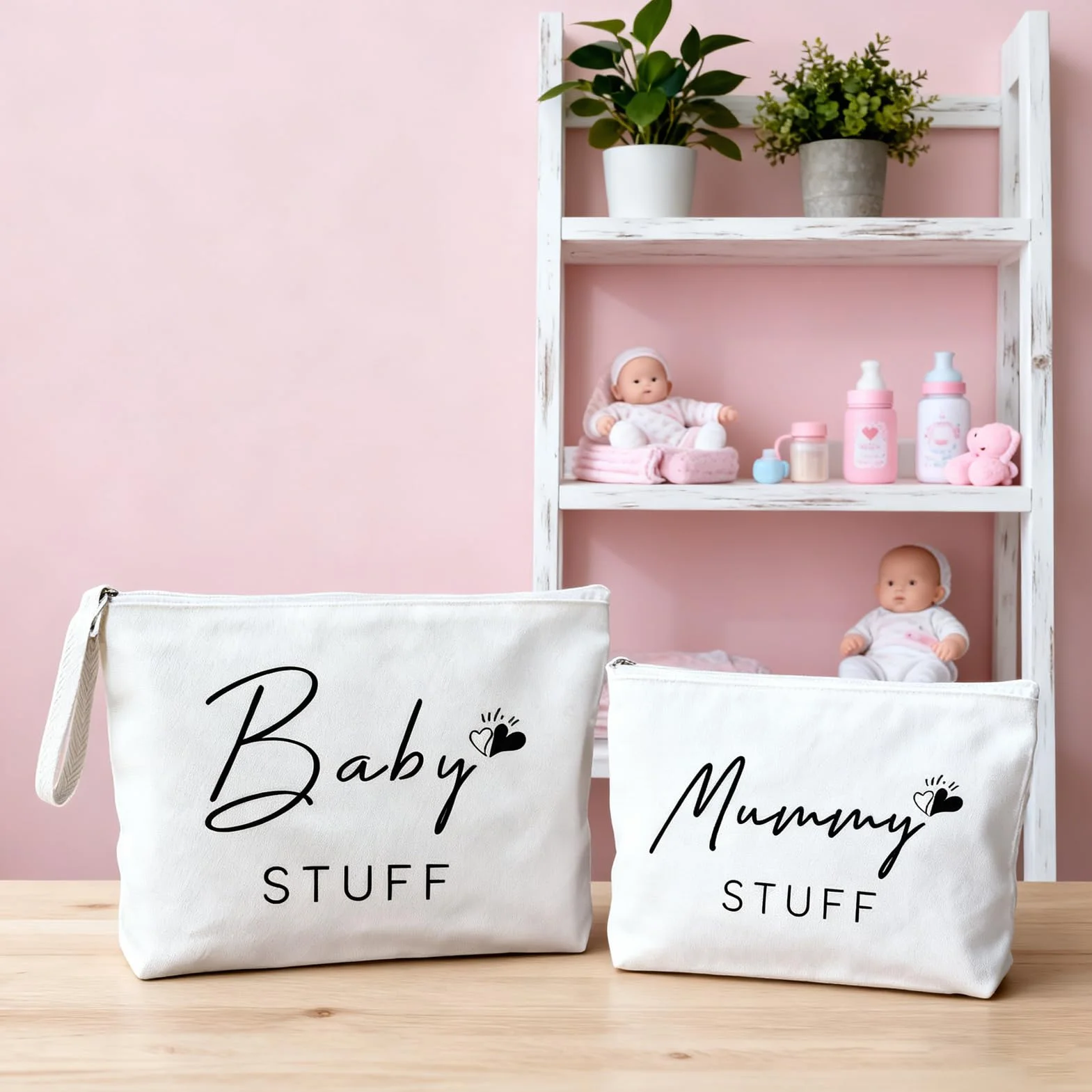 Juego de 2 bolsas de cosméticos con cremallera, regalo para embarazadas, cuidado del bebé, regalo para baby shower, nacimiento y hospitalidad