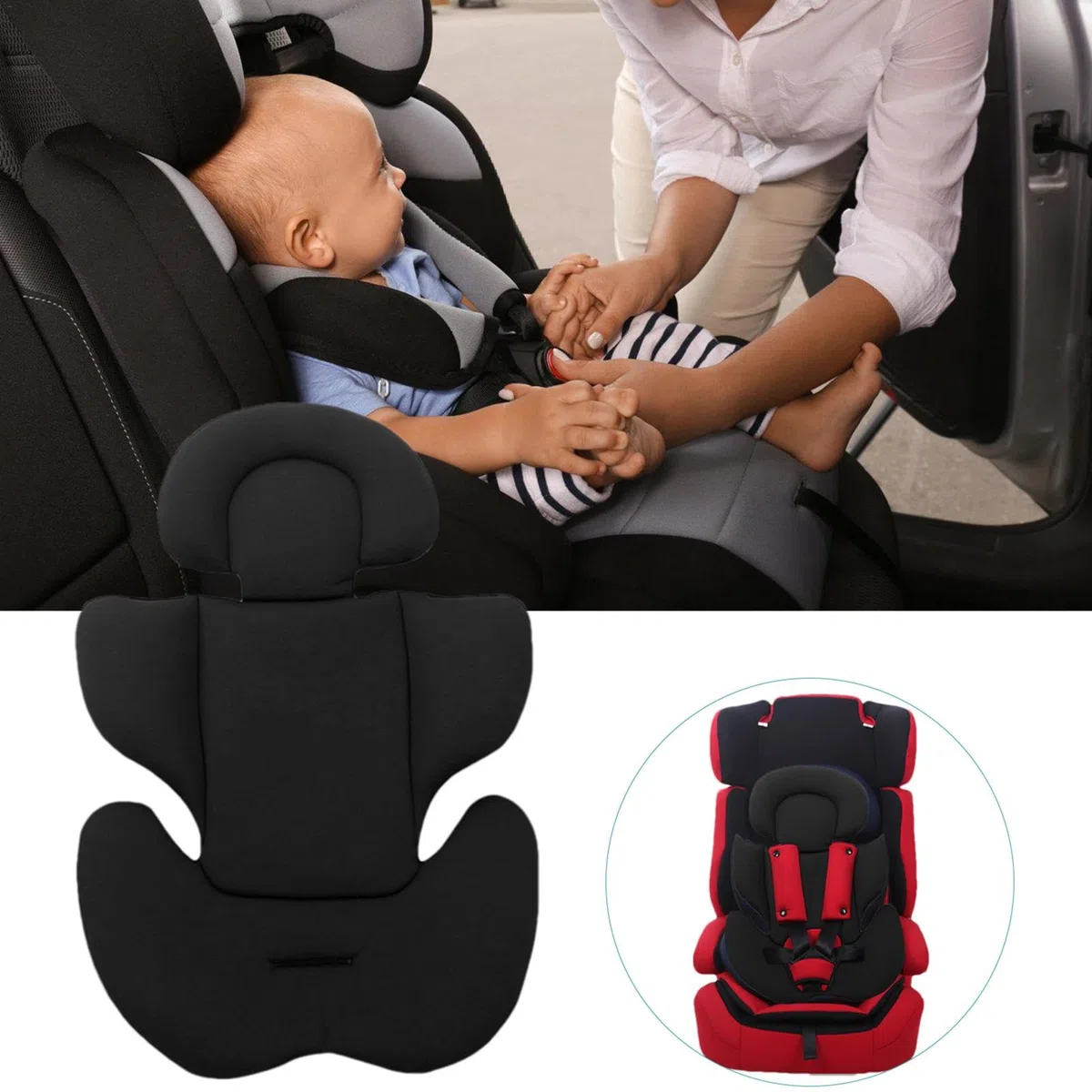 Reductor de asiento de coche de bebé, cojín de inserción de asiento de coche de bebé, almohadilla de apoyo corporal 2 en 1, reductor de asiento de bebé suave, acolchado de doble cara, para cochecitos
