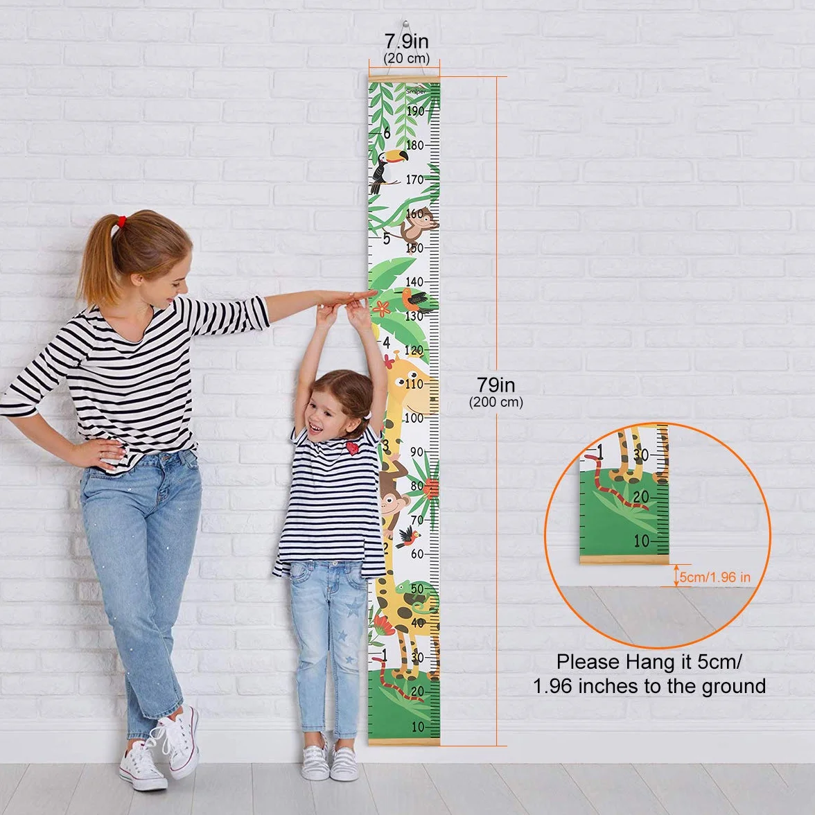 Regla para Colgar en la Pared para Bebés, Con Tabla de Crecimiento para Bebés para Decoración de Habitación de Guardería 200 x 20 cm
