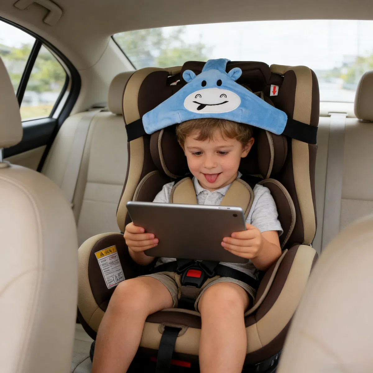 Soporte de cabeza de asiento de coche de bebé niño, posicionador de sueño seguro y acogedor de coche, cinturón de sujeción de asiento de seguridad ajustable, cinturón de seguridad (Marrón)