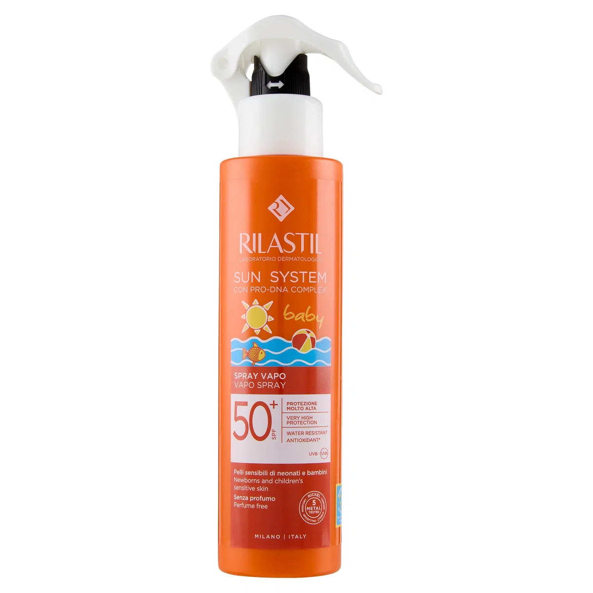 Rilastil Sun System Fotoprotector Coporal Baby SPF50+ en Spray, para Bebés y Pieles Sensibles, Resistente al Agua y de Textura Ligera - 200 ml