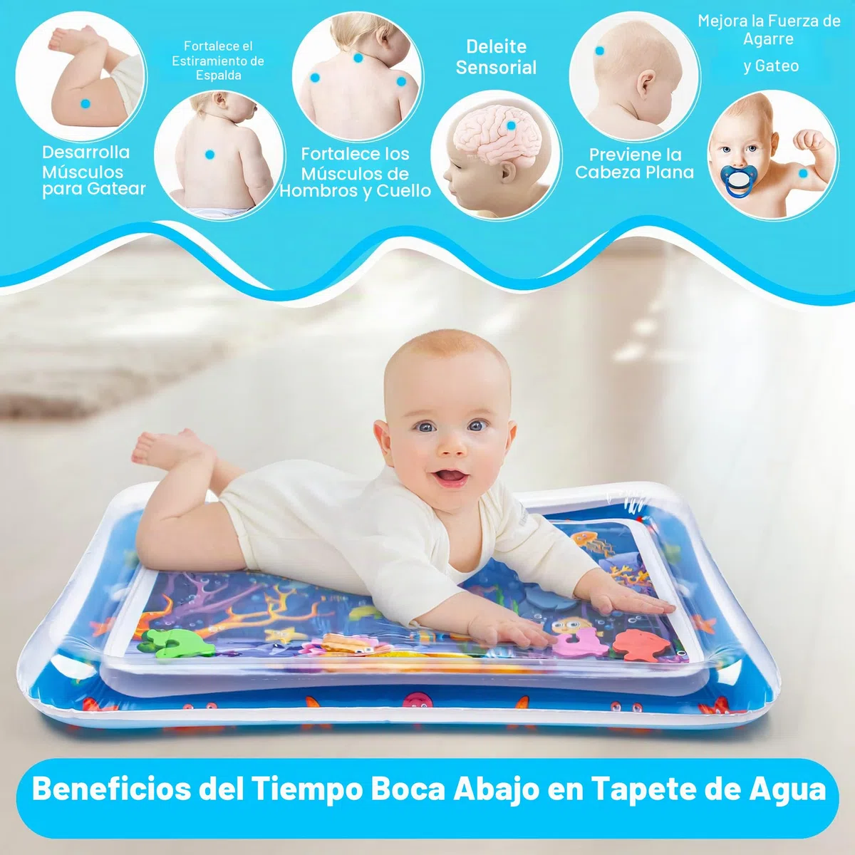 Yeeeasy Alfombrilla de agua para el tiempo de barriga, inflable para bebés, bebés y niños pequeños de 3 a 12 meses, promueve el desarrollo, juguetes para regalos para bebés