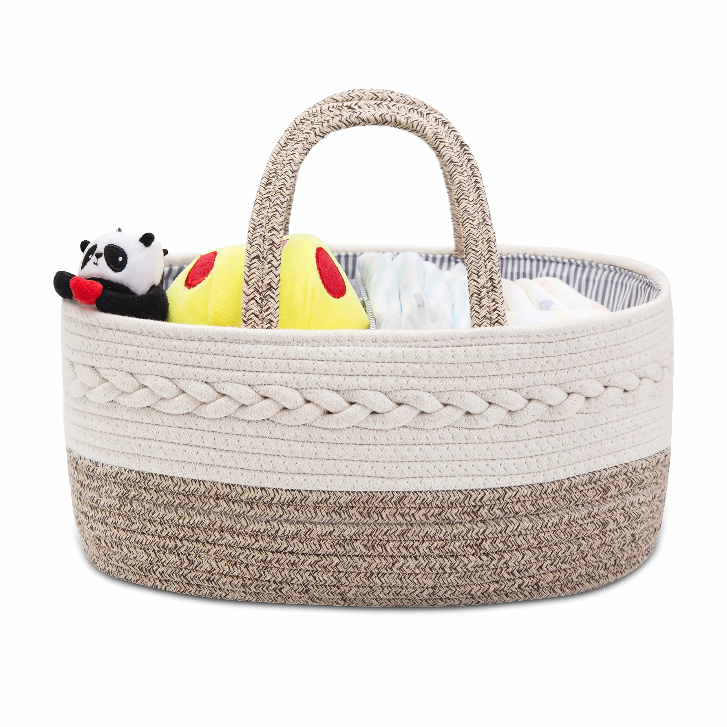 YEONHWA Caja de almacenamiento de pañales para bebé, cesto de almacenamiento de algodón para bebé de cuerda tejida, con asa portátil y gran caja de almacenamiento para el vestidor, beige