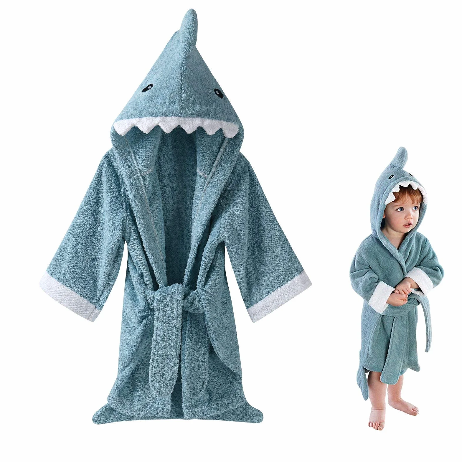 URAQT Toalla Bebe Recien Nacido, Toalla Baño con Capucha, Poncho Toalla Suave para Niños y Niñas, Toalla Playa Bebe Niños Extra Absorbente (Tiburón)