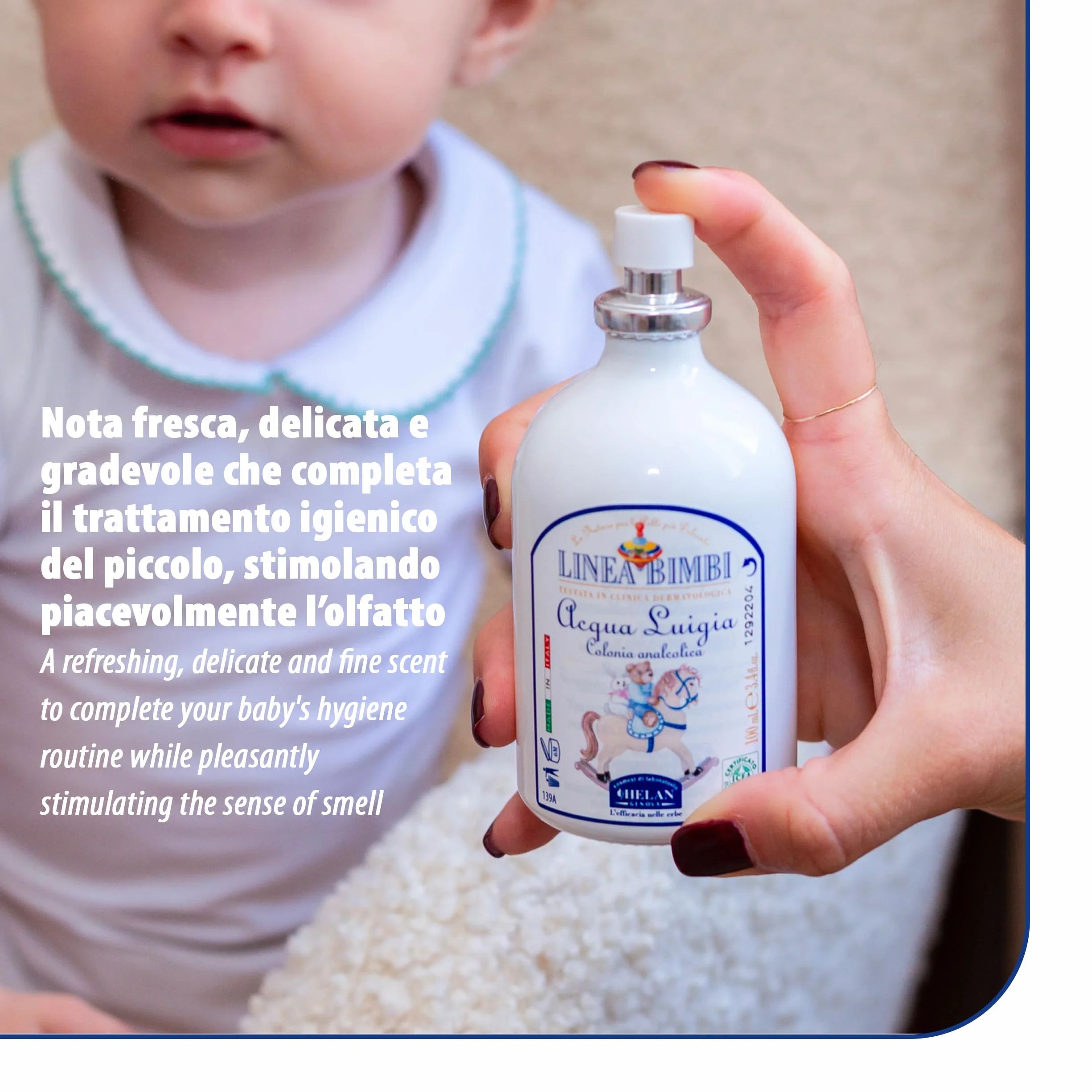 Helan, Linea Bimbi Bio, Colonia Bebé y Niño, Agua de Colonia Spray para Niños - sin Alchol, con Acción Calmante - Colonia Niño con Manzanilla y Fragancia Cítrica - Perfume Bebé - 100 ml