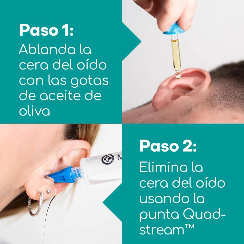 Medi Grade Kit de Jeringuilla para Limpieza de Oídos con Aceite de Oliva y 3x Puntas Suaves para Sacar Cera - Limpiador de Oídos Reutilizable - Limpia Oídos Casero - Mejora la Audición