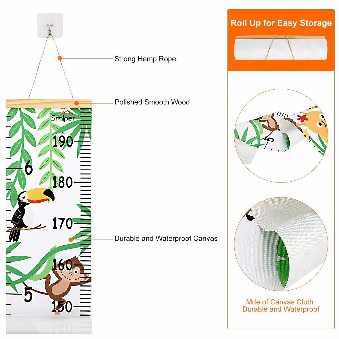 Regla para Colgar en la Pared para Bebés, Con Tabla de Crecimiento para Bebés para Decoración de Habitación de Guardería 200 x 20 cm