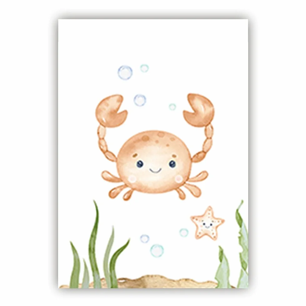 BeiYiHo 6 Cuadros Animales Marinos Laminas Infantiles Animales Marinos Ballena Tortuga Poster Habitacion Niño 21x30 Lienzo Animale Mar Decoracion Bebe Marino Pared Dormitorio Niño Regalo SIN MARCO
