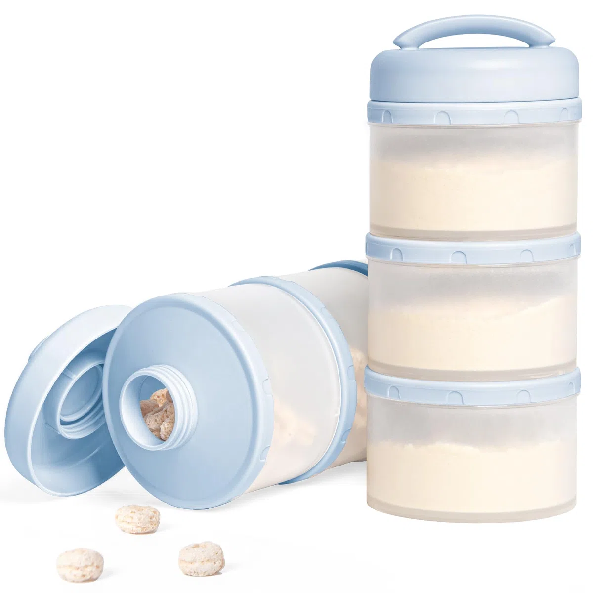Termichy Dosificador de leche en polvo para bebé, apilable, caja de almacenamiento de leche en polvo, 2 unidades (azul niebla)