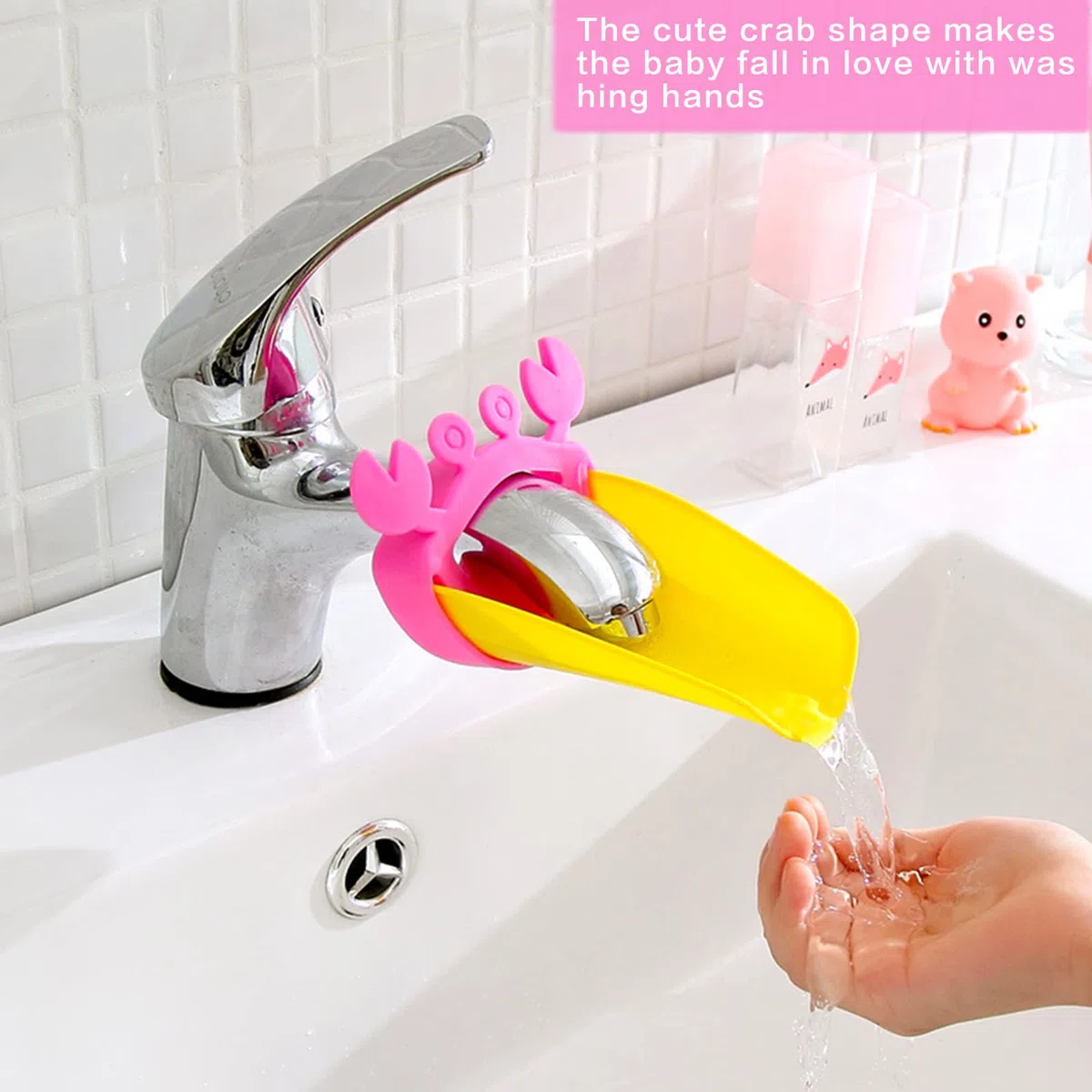 Extensor de Grifo para Niños 2 Piezas Cangrejo en Forma Extensor Grifo del Fregadero Extensor Grifo Silicona de Dibujos Animados para Bebés Cocina Baño Lavamanos Lavado de Manos, Azul + Rosa