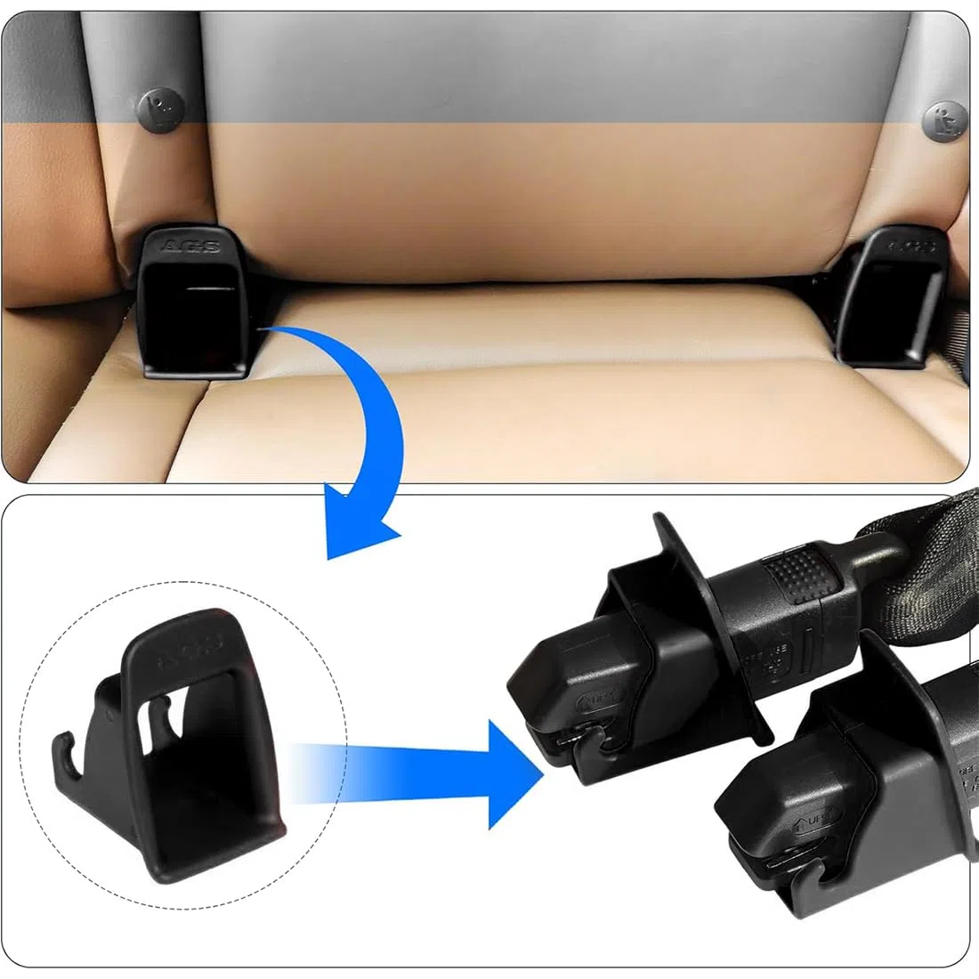 ZKGYUS 4 Piezas Anclajes isofix, Adaptador isofix Sistemas de Fijación Unviersal para Asientos de Coche, soporte de seguridad del coche, Soporte de montaje(Negro)