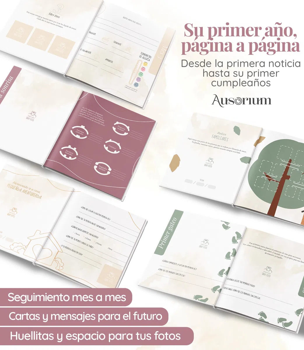 Libro Recuerdos Bebe – Album Fotos Bebe Mi Primer Año 0-12 Meses, Regalo Bebe Recien Nacido Niño y Niña Baby Shower Mama Primeriza Padres Primerizos 82 Paginas 120 Pegatinas 2 Sobres y Ecografia