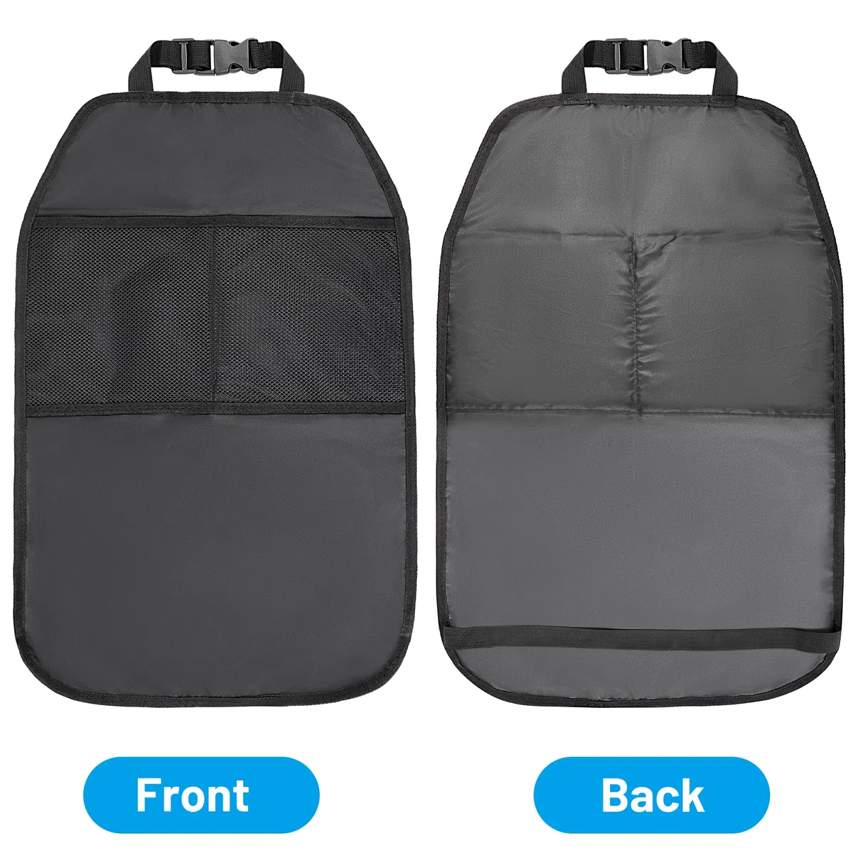 Protector de Asiento de Coche Organizador Asiento Coche para Niños con 2 Bolsillos de Malla Protector 2 Piezas Negro para Respaldos