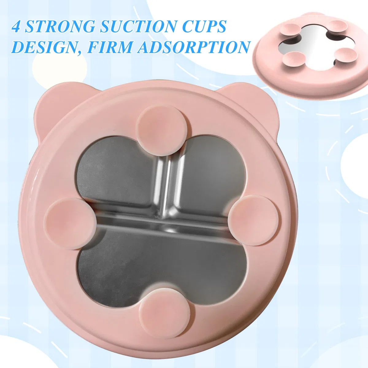 2 platos para bebés con ventosa, sin BPA, plato de acero inoxidable para bebés, plato para niños con funda de silicona extraíble (rosa +azul cielo)