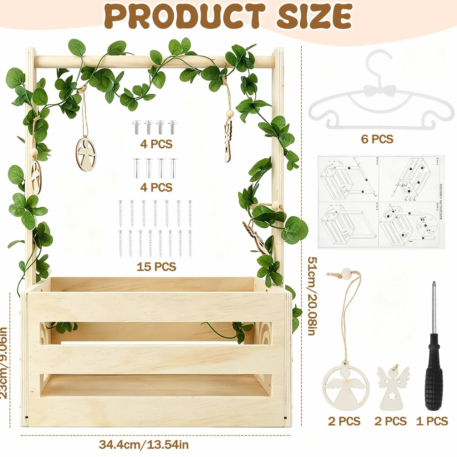 Cesta de Madera para Bebé con Asa, Regalo Baby Shower, Armario Práctico