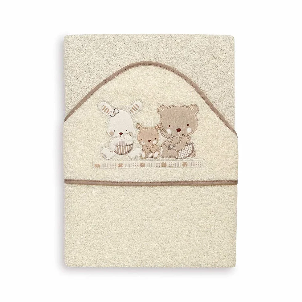 Interbaby - Capa de Baño Bebe Love Beige | Toalla Bebe con Capucha 100% Algodón, 100x100cm, Unisex | Suave, Cómoda, Secado Rápido | Ideal para Recién Nacidos, Bebes y Niños Pequeños