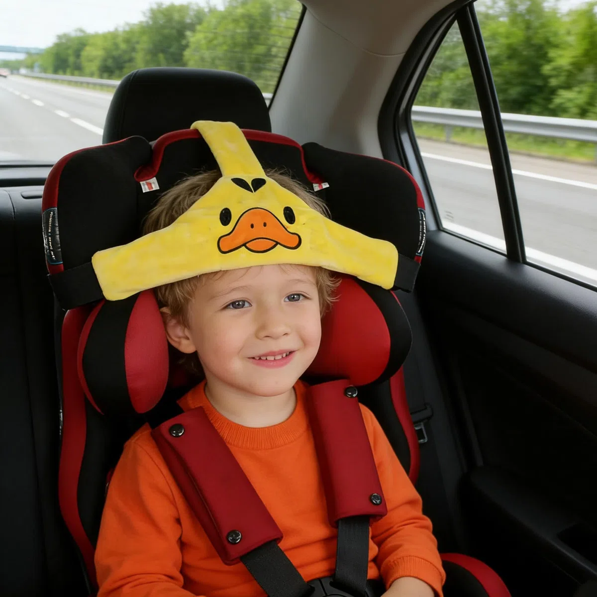 Soporte de cabeza de asiento de coche de bebé niño, posicionador de sueño seguro y acogedor de coche, cinturón de sujeción de asiento de seguridad ajustable, cinturón de seguridad (Marrón)