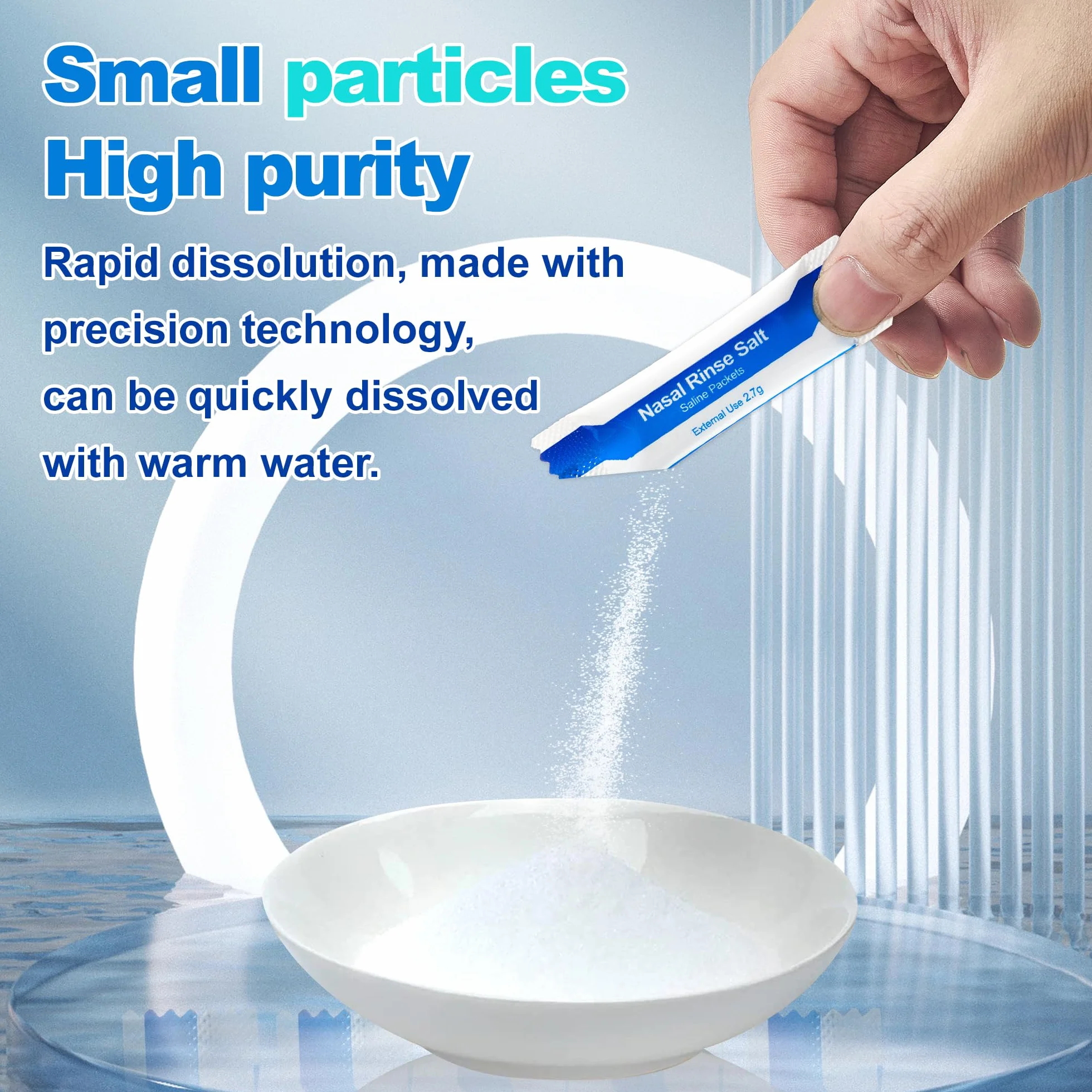 Waterpulse Neti pot Sal Lavado Nasal, 120 Pack de sal para irrigación nasal, Alivio Conductos Nasal,Sinusitis, Rhinitis Alérgic, Limpiador Nasal Niños y Adulto para Enjuague Nasal y Sinusal
