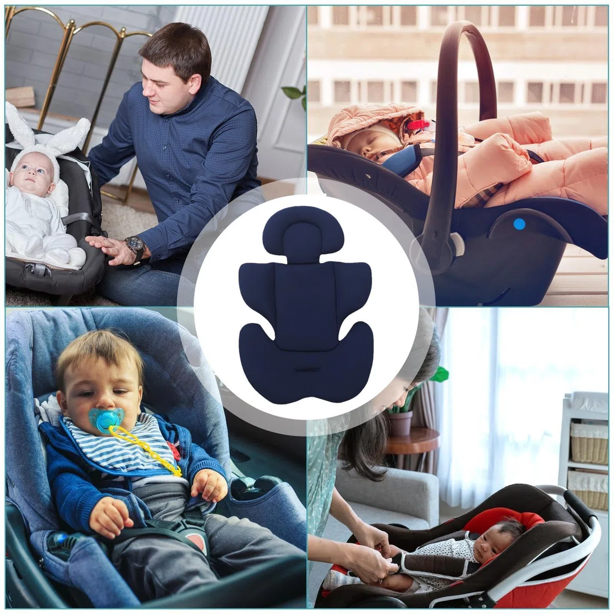 Reductor de asiento de coche de bebé, cojín de inserción de asiento de coche de bebé, almohadilla de apoyo corporal 2 en 1, reductor de asiento de bebé suave, acolchado de doble cara, para cochecitos
