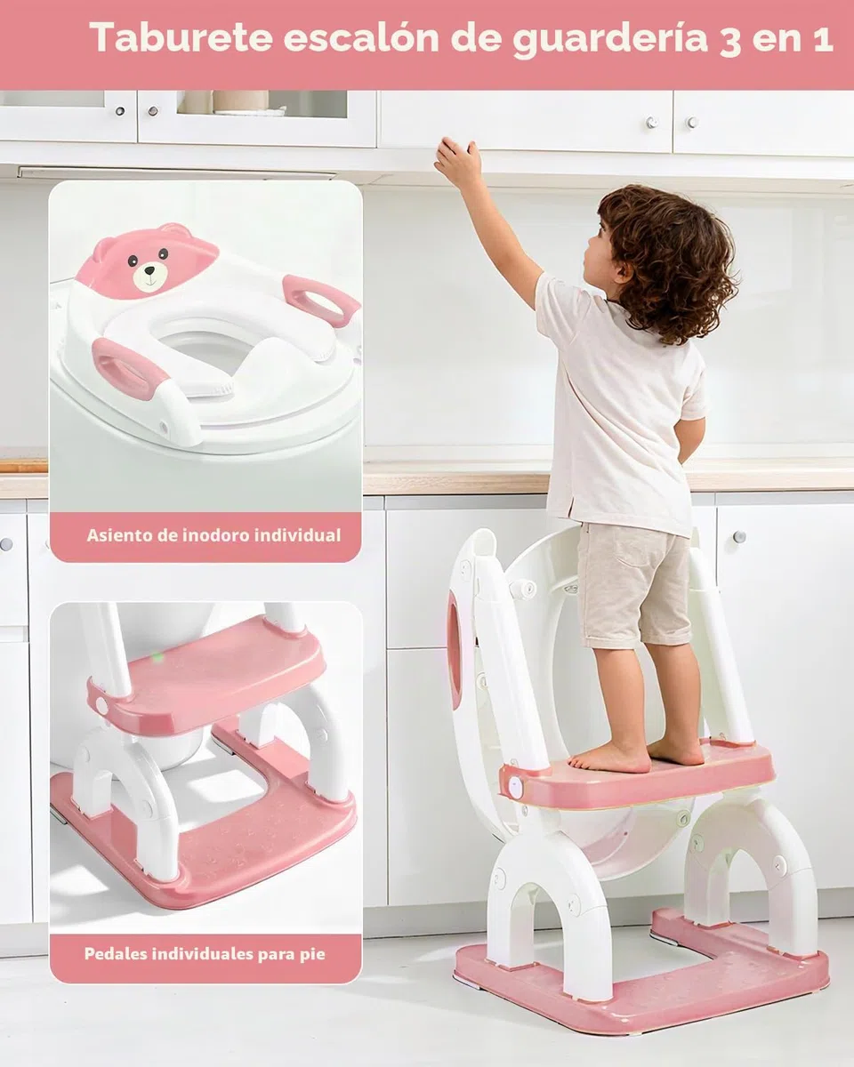 Asiento de inodoro para niños con escalera, 2 en 1, ajustable en altura, plegable, con asiento acolchado, antisalpicaduras y antideslizante, accesorio de inodoro para niños a partir de 1-6 años