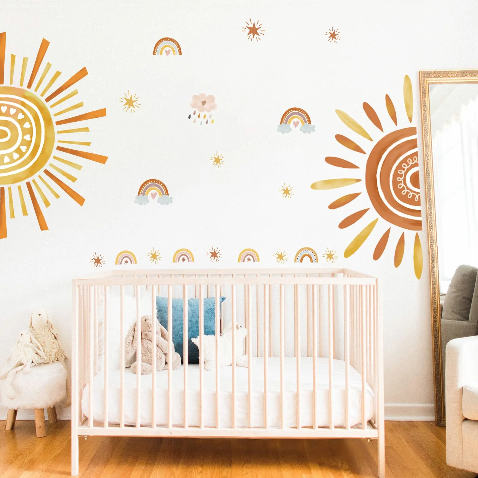 wondever Pegatinas de Pared Arcoiris Grande Sol y Nubes Adhesivos Pared Decorativos Estrellas Infantiles Vinilos Pared para Habitación Bebés Dormitorio Guardería