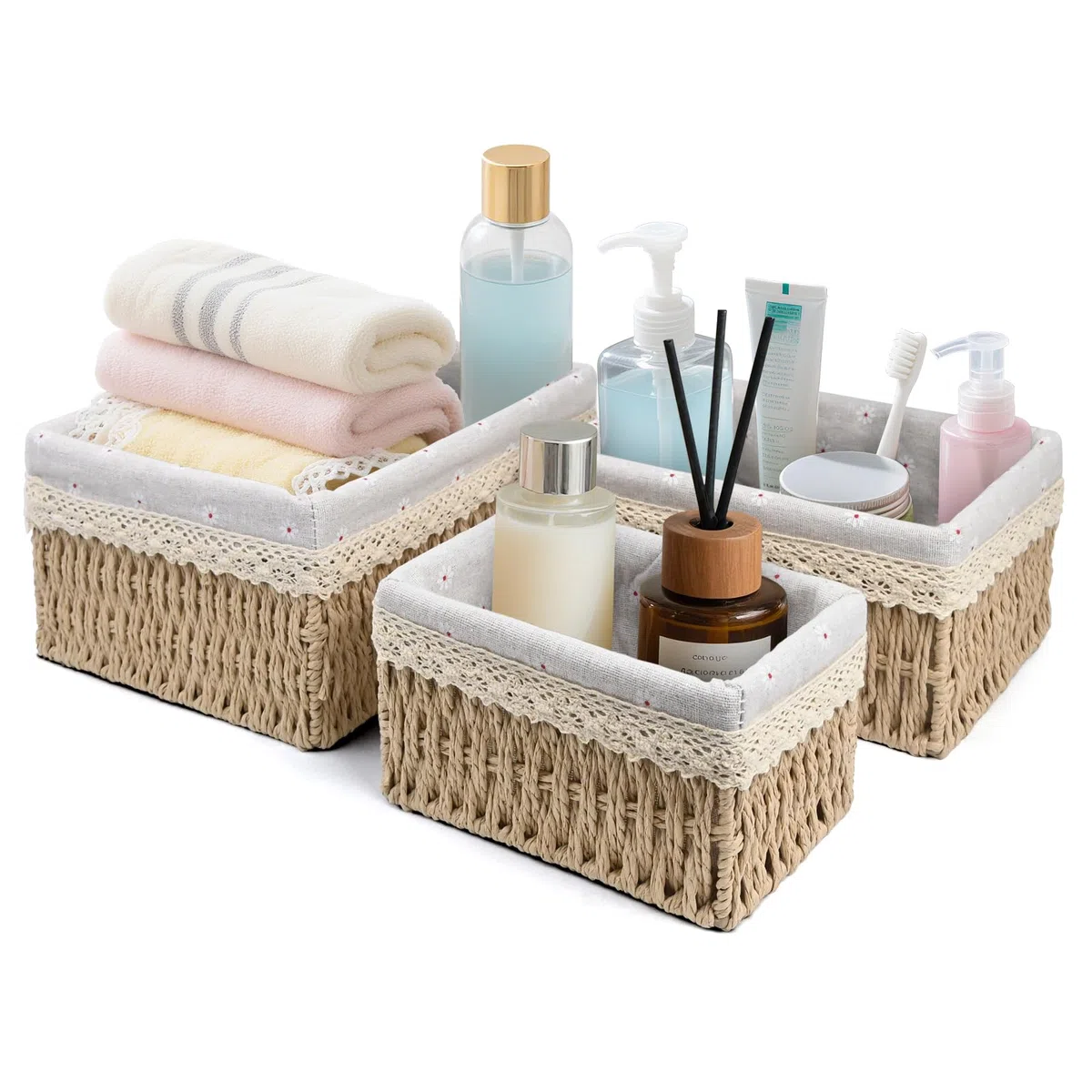 Cesta de almacenamiento, cesta de juguetes para almacenamiento, baño, cestita trenzada, cambiador, organizador, cestitas para habitación infantil, cajas, cesta, cesta pequeña, juego de 3 de material