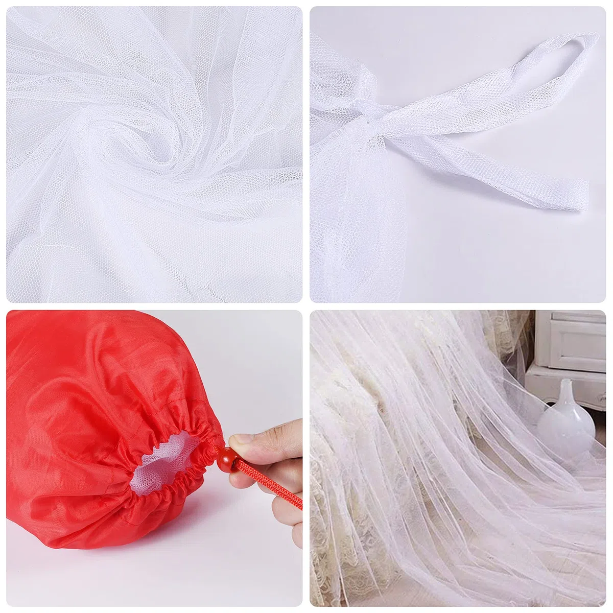 Mosquitero Cuadrados, Mosquitera Cama, Mosquitera Camas Matrimonio, Mosquitero Cuadrados para Interior y Exterior, Protección Repelente contra Insectos, para el Hogar o de Vacaciones (Blanco)