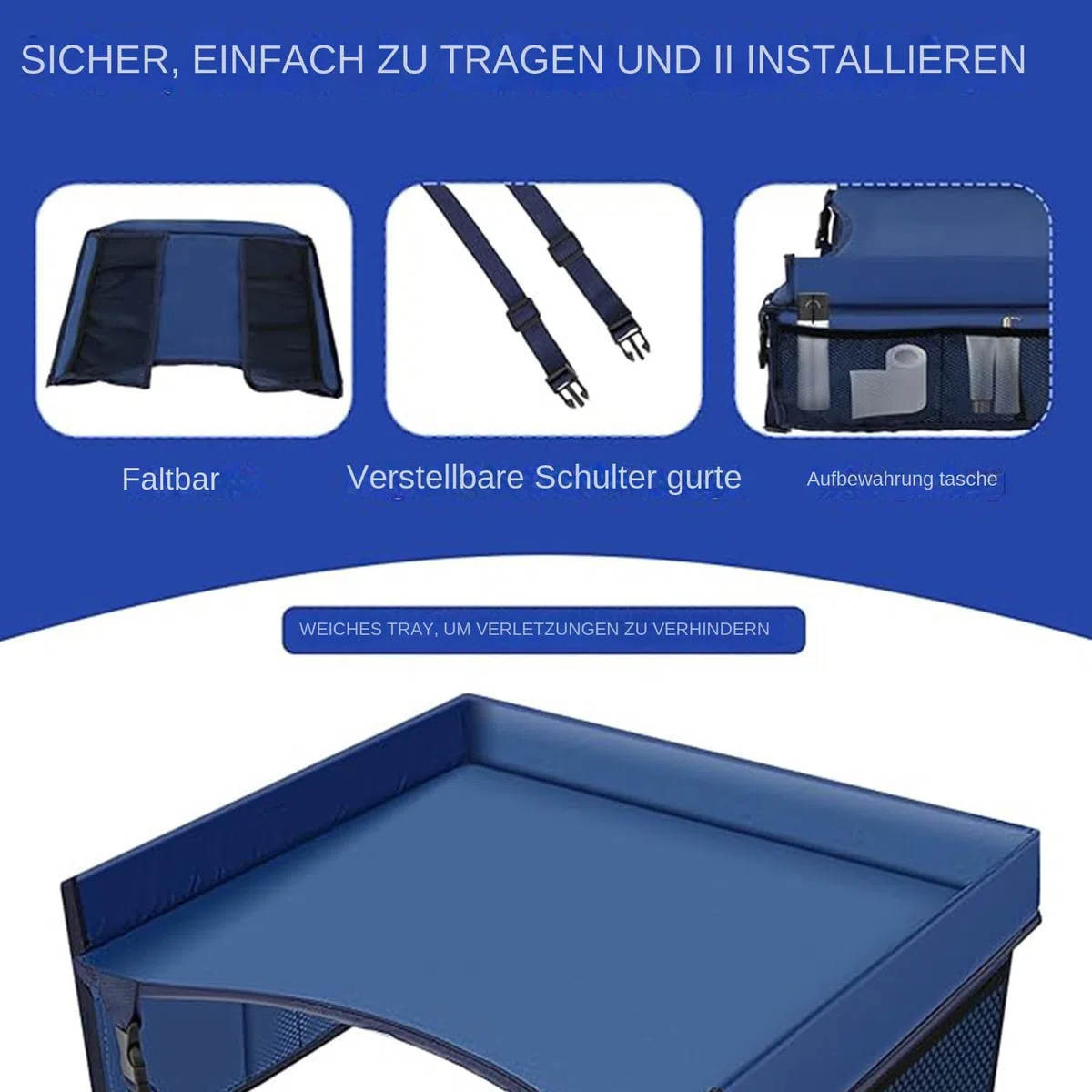 Mesa de viaje para niños - Bandeja para la rodilla, bandeja para aperitivos, asiento trasero para coche, avión, tren de viaje, mesa de viaje para viajes largos para niños, asiento de coche con